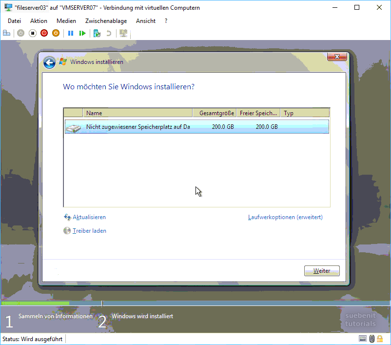 Installation Server2008 Festplatte partionieren.