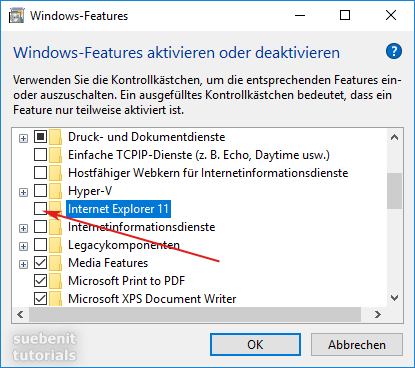 In Windows 10 den Internet Explorer 11 deinstallieren.