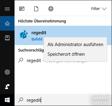 Windows 10 regedit als Administrator ausführen
