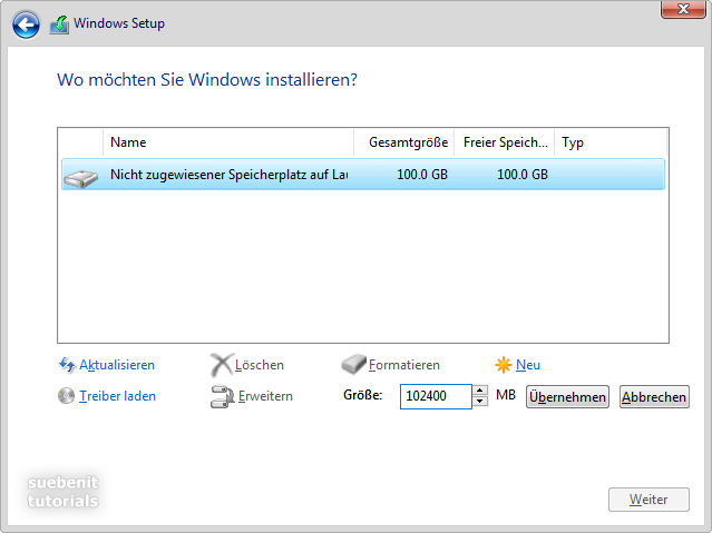 Zum Windows 10 installieren die Festplatte vorbereiten.