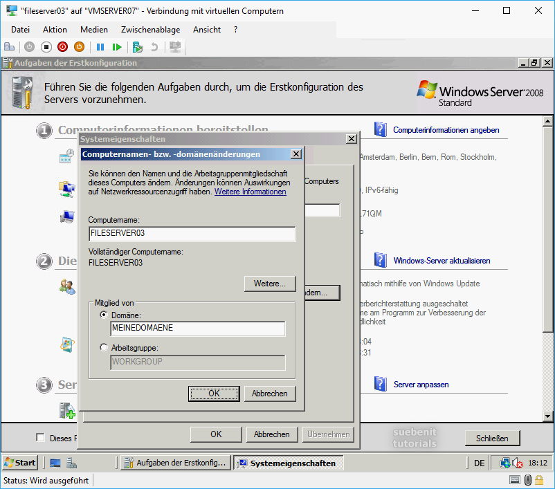 Windows Server 2008 Domäne hinzufügen