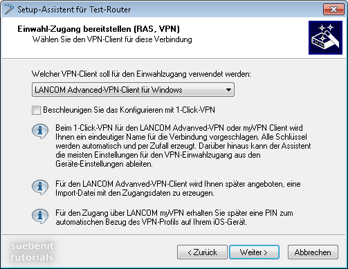 LANconfig VPN Setup-Assistent : kein 1-Click-VPN.