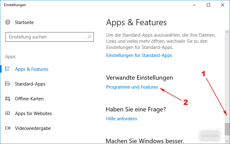 In Windows 10 Programme und Features aufrufen