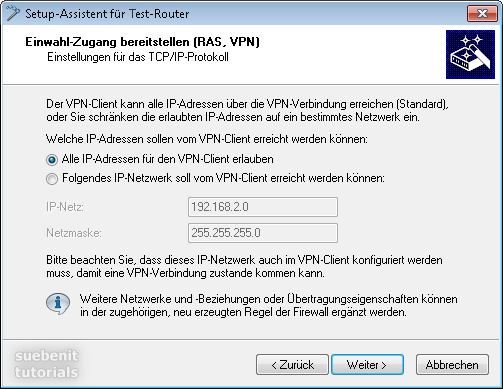 LANconfig Setup-Assistent VPN: alle ip-Adressen erlauben.