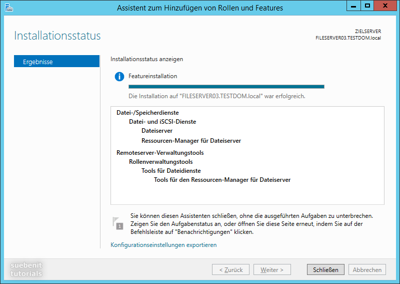 Windows Server 2012 r2 Fileserver fertig installiert