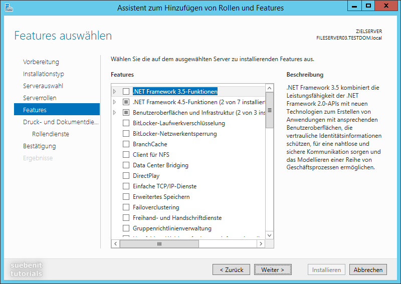 Microsoft Windows Server-2012 R2 Features hinzufügen Druckserver