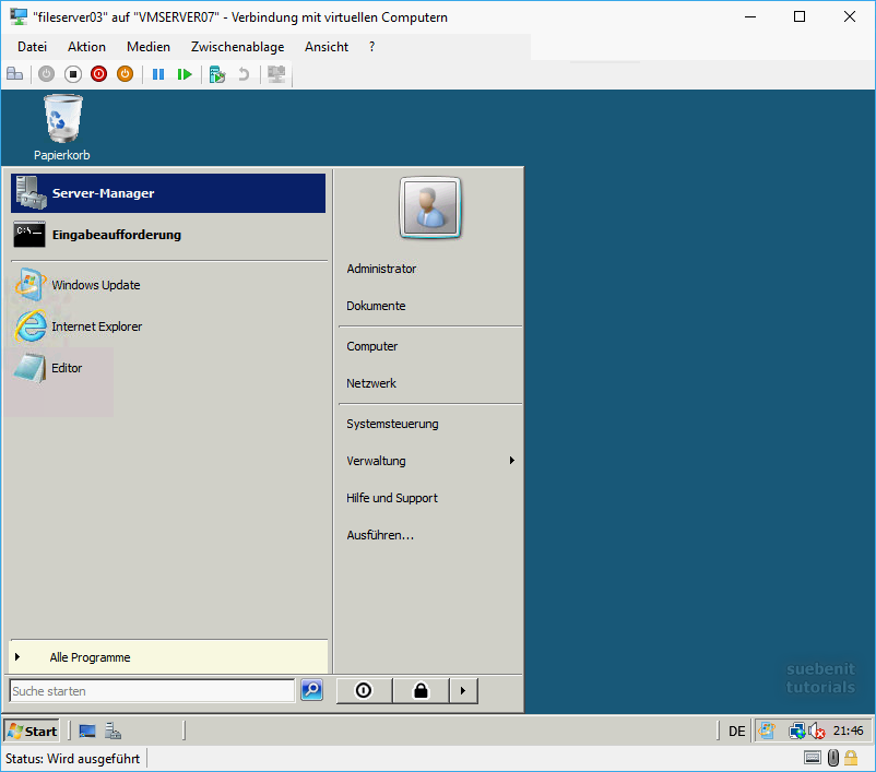 Im Windows Server 2008 den Server-Manager auf den Desktop verknüpfen.