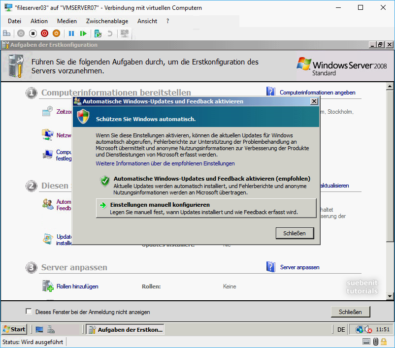Windows Server 2008 Erstkonfiguration Windows Updates