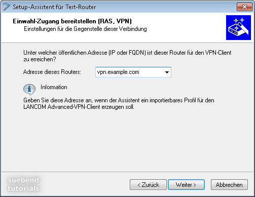 VPN mit Lancom Setup; IP oder Domain des Routers.