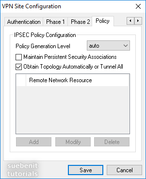 Shrew Soft VPN Client IPsec Policy Configuration